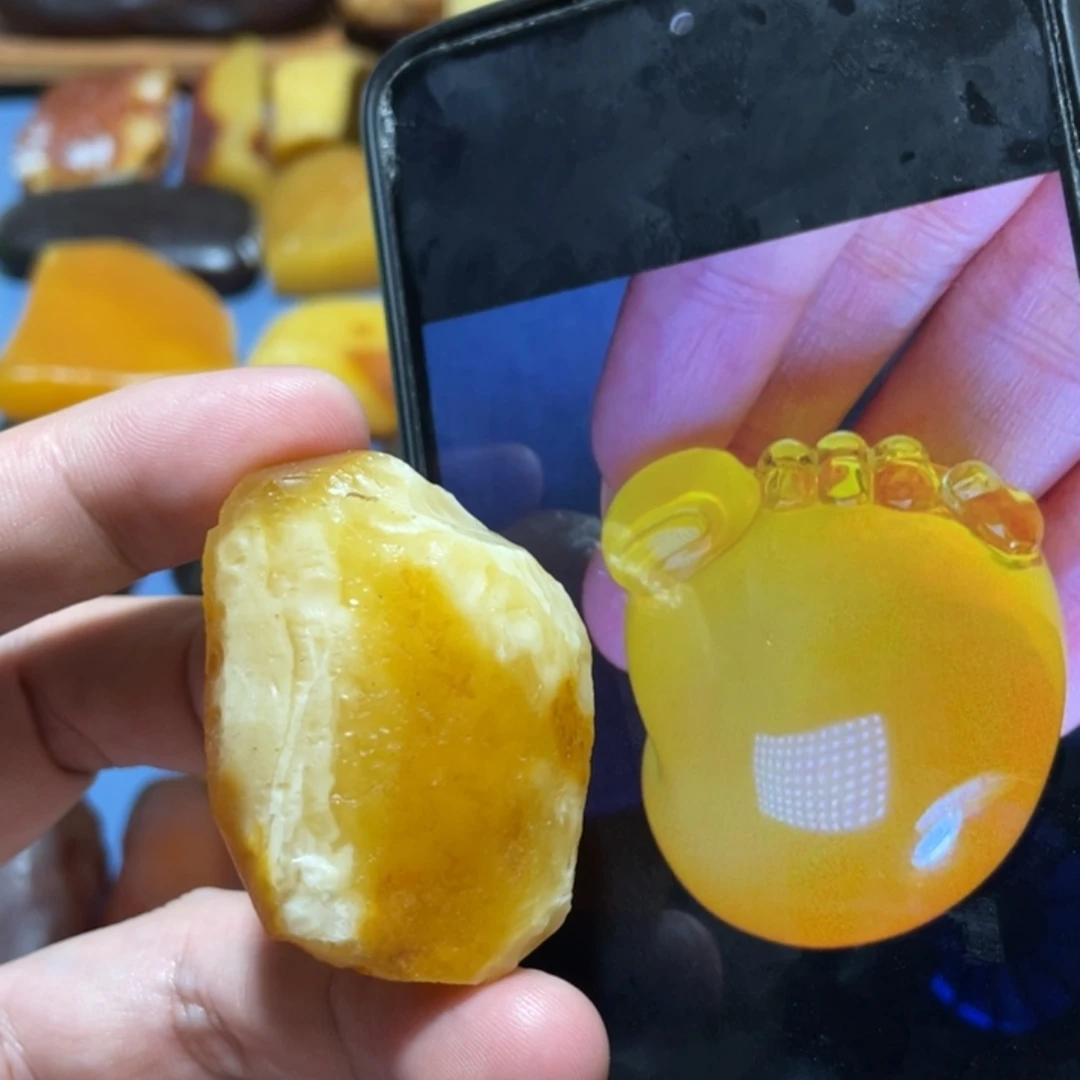 定制蜜蜡未镶嵌知足常乐大脚丫子，蛋面水滴吊坠