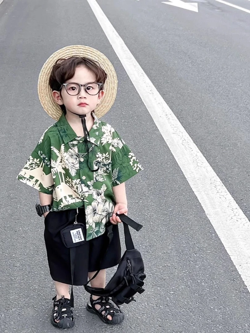2025夏韩版儿童新款花色清凉短袖衬衫夏威夷小众设计高级感