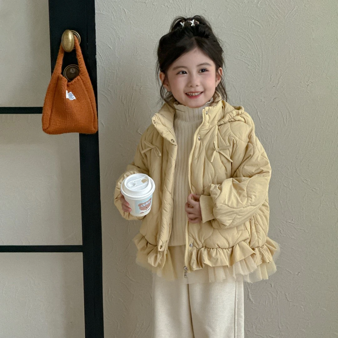 女童棉服秋冬季2025新款儿童韩版花边棉袄洋气宝宝绗棉衣加厚保暖