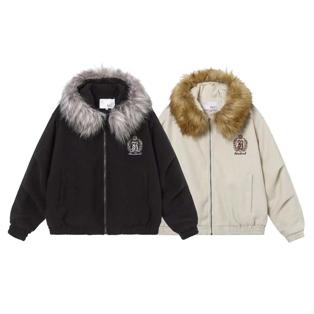 连帽秋冬美式男女同款做旧印花卫衣棉衣加厚情侣潮服冬季  孤品