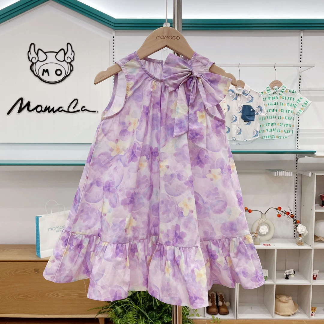 MOMOCO夏季女童紫色蝴蝶结儿童连衣裙77630476092