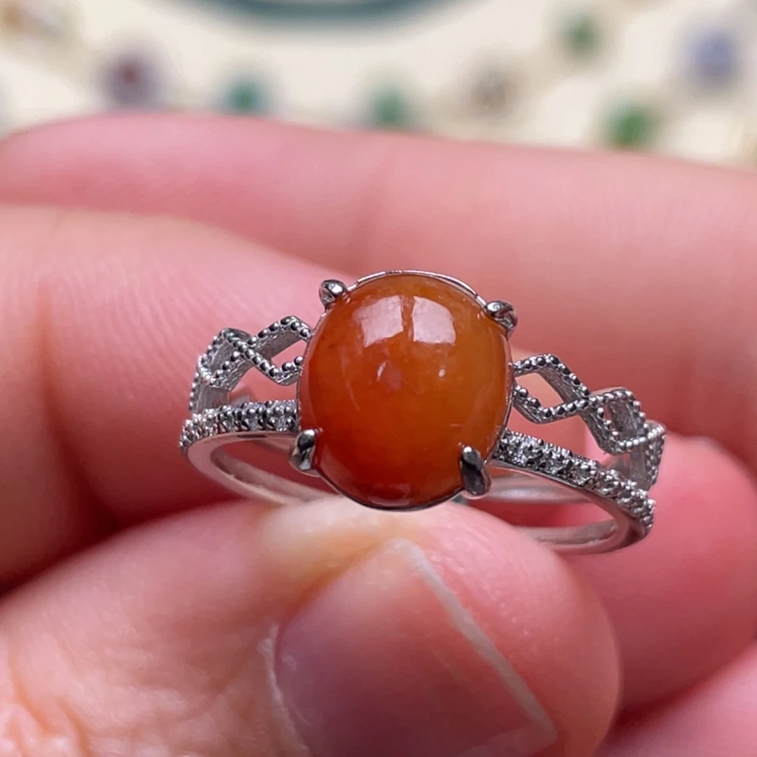 翡翠戒指银S925镶嵌纯天然缅甸翡翠