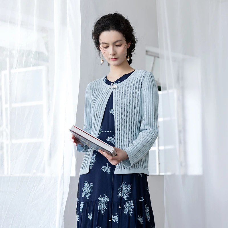 生活在左2025夏季新品优雅多色镂空肌理毛织套装女1952439