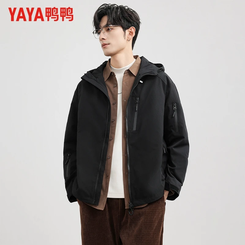 【三防】鸭鸭男士户外连帽短款冲锋夹克衣服春秋季新款登山外套2620