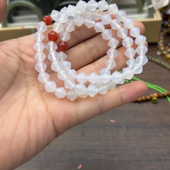 未镶嵌手链玛瑙/玉髓三圈荔枝冻