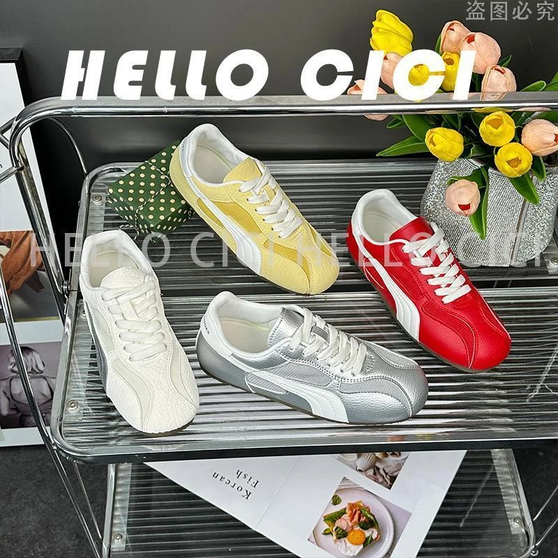 M2026春季新款真皮休闲运动软底德训鞋女鞋板鞋轻便透气时尚鞋