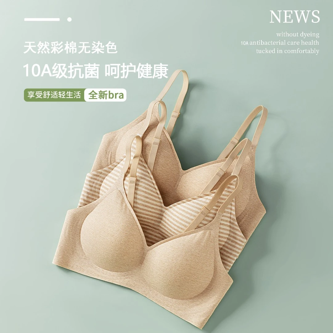 【3件装】彩棉无染色女士内衣舒适亲肤无钢圈收副乳小胸防下垂文胸