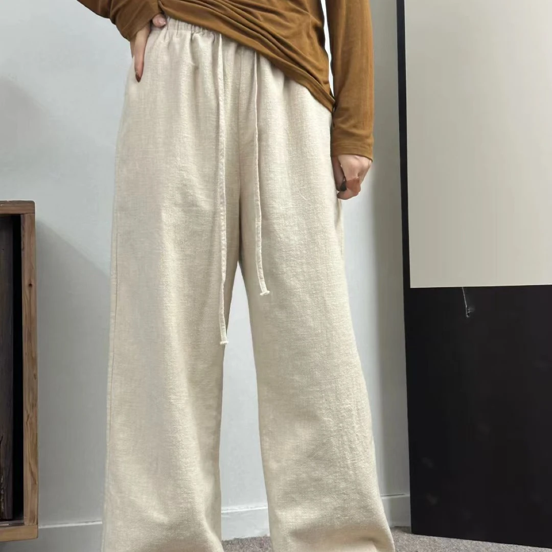 苏歆纺 显瘦亚麻宽松休闲高腰阔腿长裤舒适百搭 MQ7232