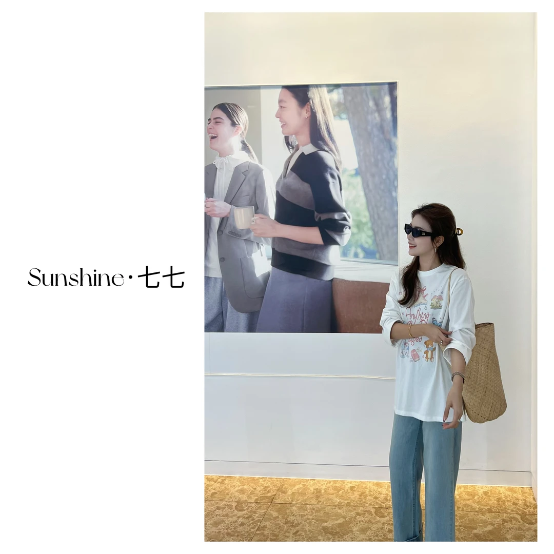 Sunshine【月光周末】韩系印花小众卡通甜美开春简约减龄百搭t恤