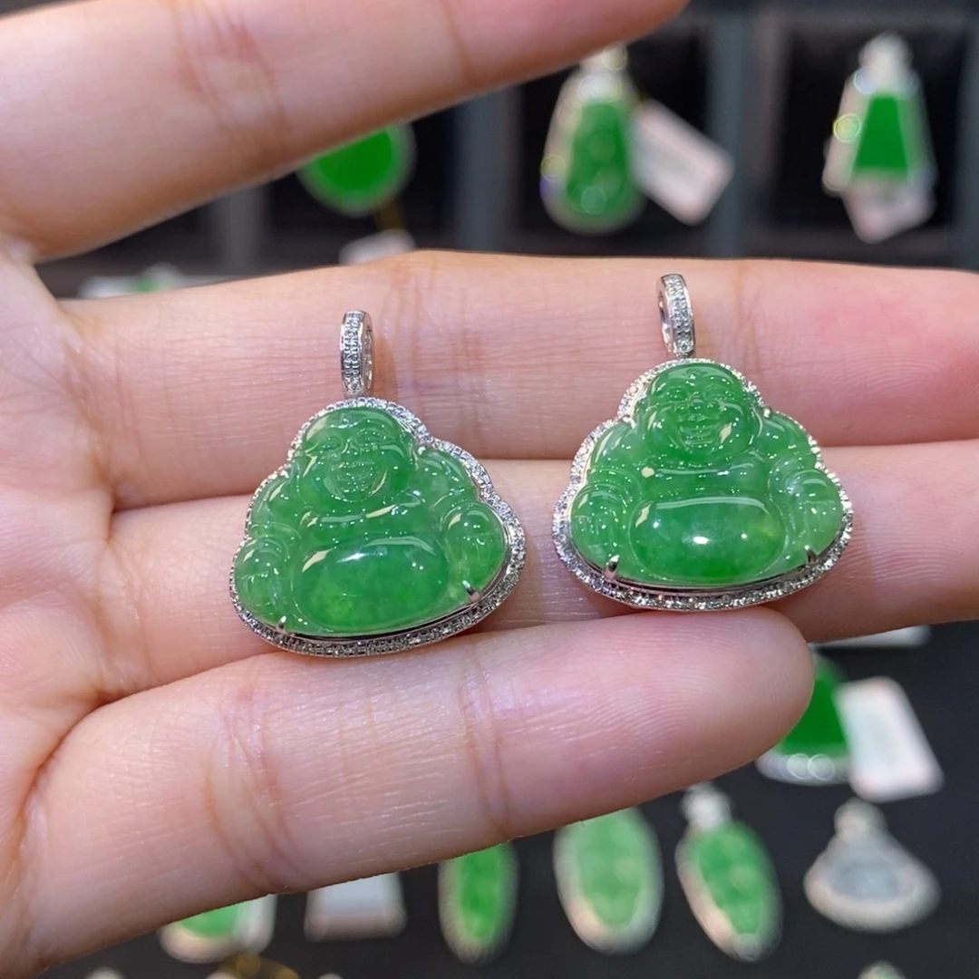 吊坠(不含链)18K金镶嵌翡翠多样性发货发其一