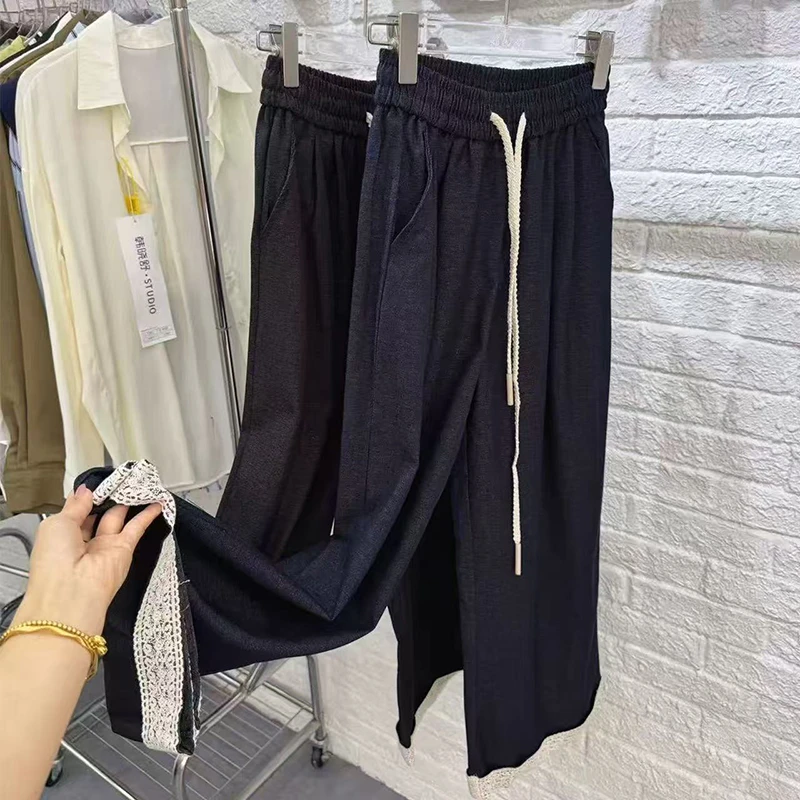 秋季大码胖mm显瘦窄版阔腿裤宽松十分裤2025新款裤子女直筒休闲裤