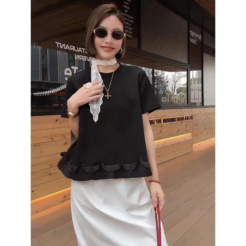 时尚下摆荷叶边短袖T恤ZBS33523衣长57