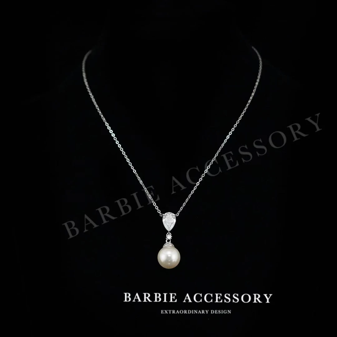 铜合金合成锆石项链 【白极戏珠】法式既视设计款高级感绝美项链