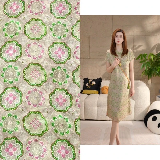 Miss.Z【绿如意】夏季人丝提花新中式香云纱连衣裙#q6142