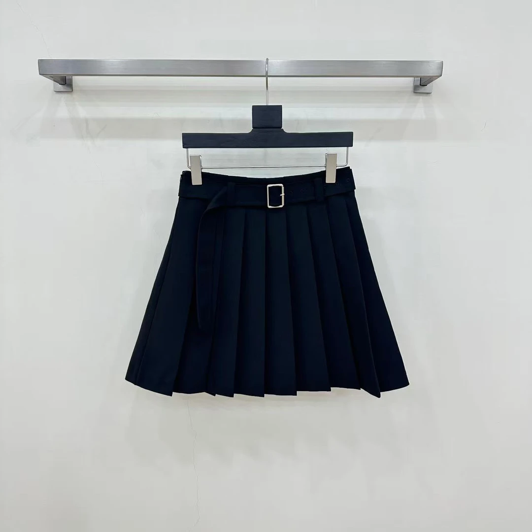 D•R   黑色百褶裙高腰A字学院风时尚百搭显瘦半裙（配腰带）