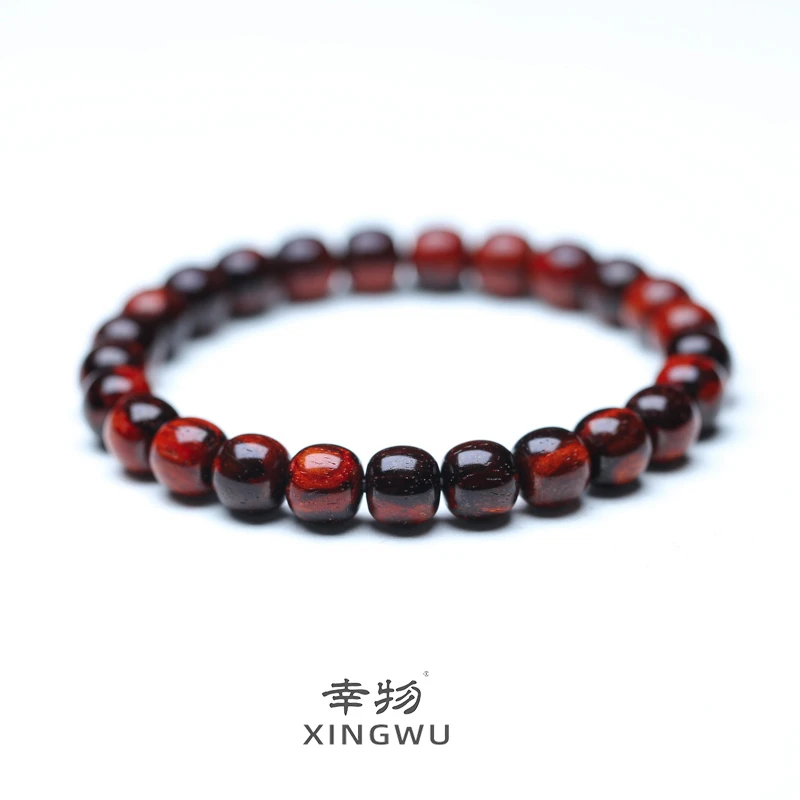 琴料8*8.8mm25颗5星半满芝麻纹原汁原味印度小叶紫檀黑飘红手串