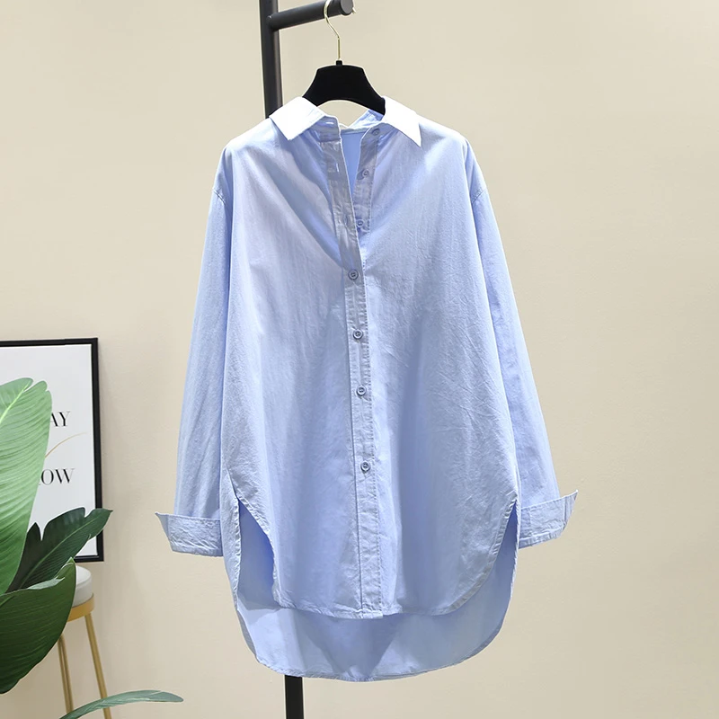 【杭州意法好货】衬衫女春秋季新款宽松休闲衬衣外套上衣蓝色女款