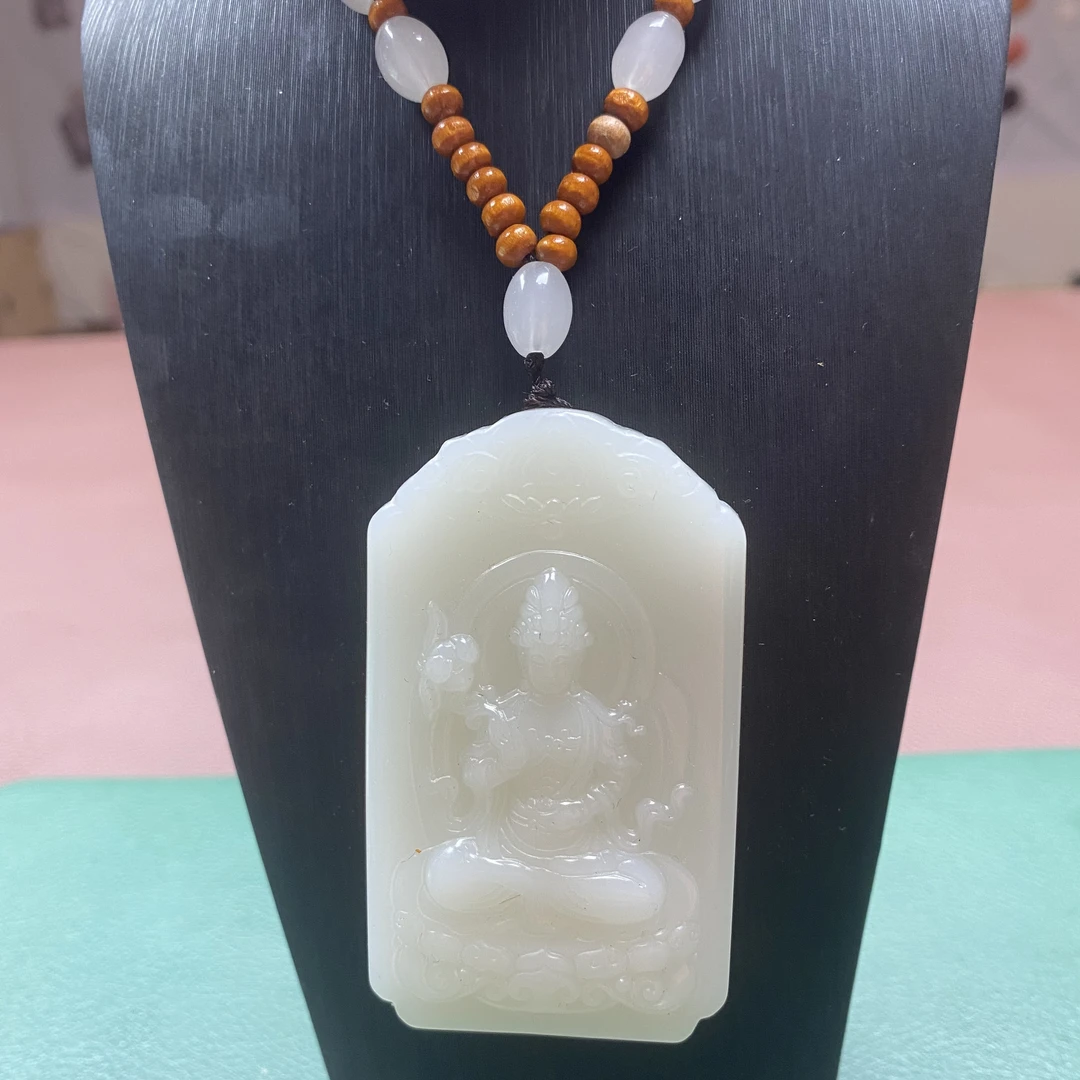 一级白祥云悟道雕头坐莲观音挂件