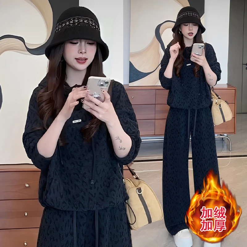 欧货运动套装女秋冬季新款韩版宽松高级感连帽卫衣休闲裤两件套