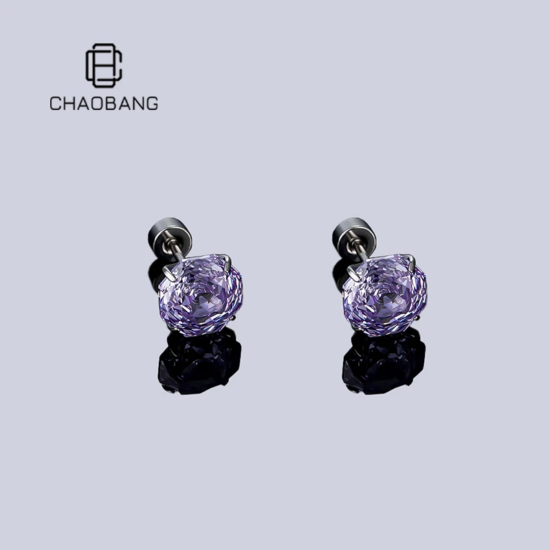 chaobang/潮邦 钛钢耳饰 八边形玫瑰切单锆耳钉养耳洞睡觉免摘