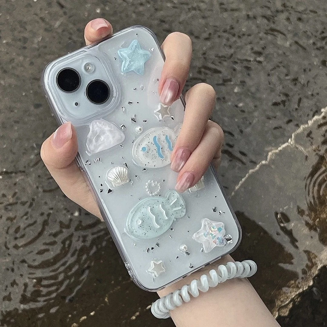 海洋贝壳小鱼薄荷ins适用华为p80手机壳p60软nova14/13mate畅享70
