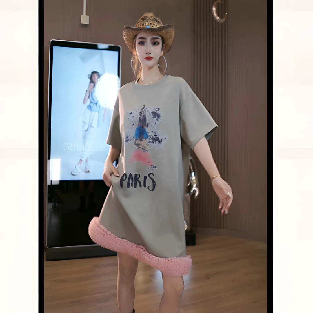 原创设计美式意识晕染撞色粉网纱时髦连衣裙25