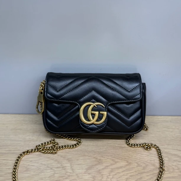 95新 GUCCI/古驰 新款黑金马蒙mini斜挎包