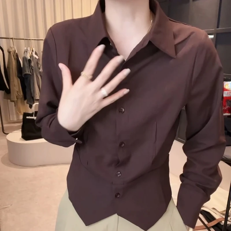 新款衬衫领设计感时尚百搭长袖显瘦上衣衬衫LK2505955