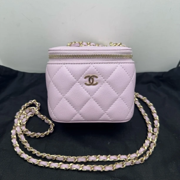 99新 Chanel/香奈儿 24s紫色荔枝牛小盒子（芯片）52F20009