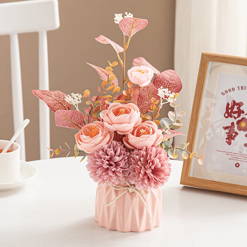 北欧仿真花艺摆设高级餐桌装饰卧室高颜值编织花束成品客厅摆放花