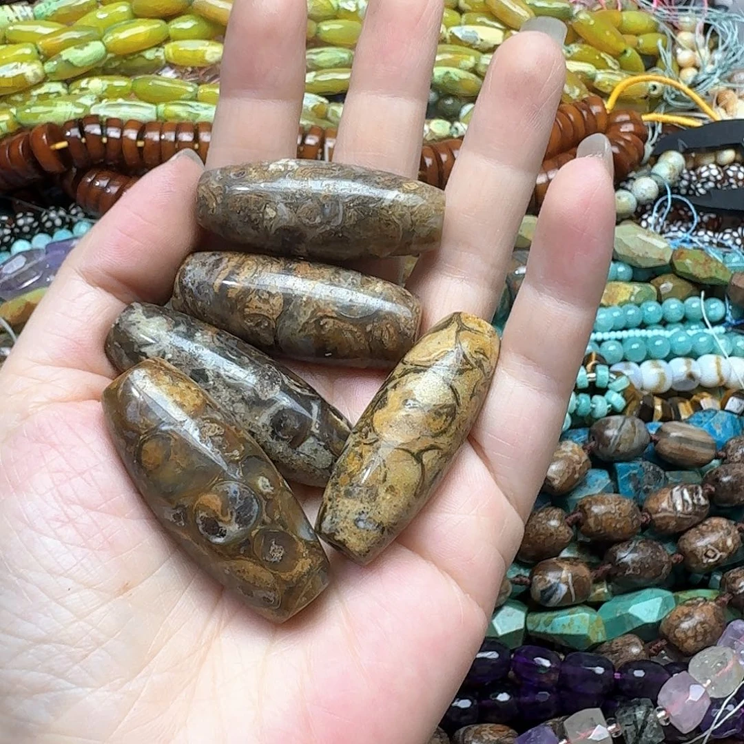 玛瑙/玉髓合金珠宝半成品一个17x43m螺化石隔珠