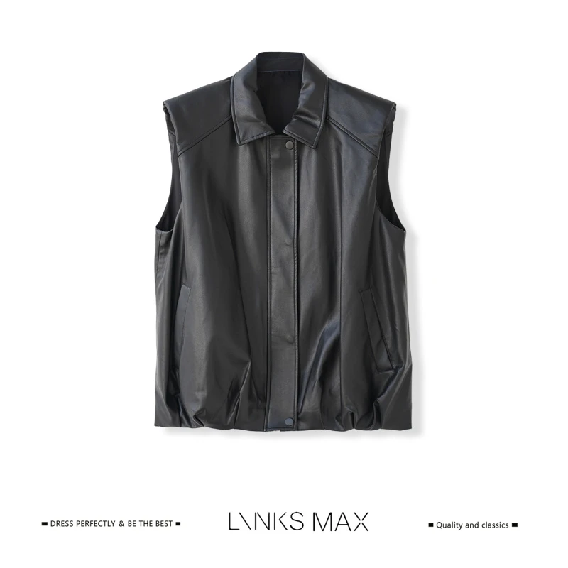 Links Max【可可专属】 摩登复古极简PU挺阔皮衣马甲57822