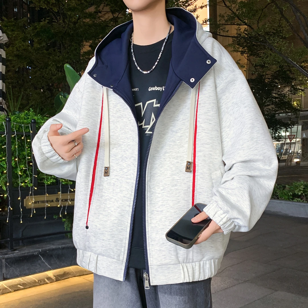 春秋新款青少年初高中学生中大童男孩运动休闲连帽开衫卫衣外套