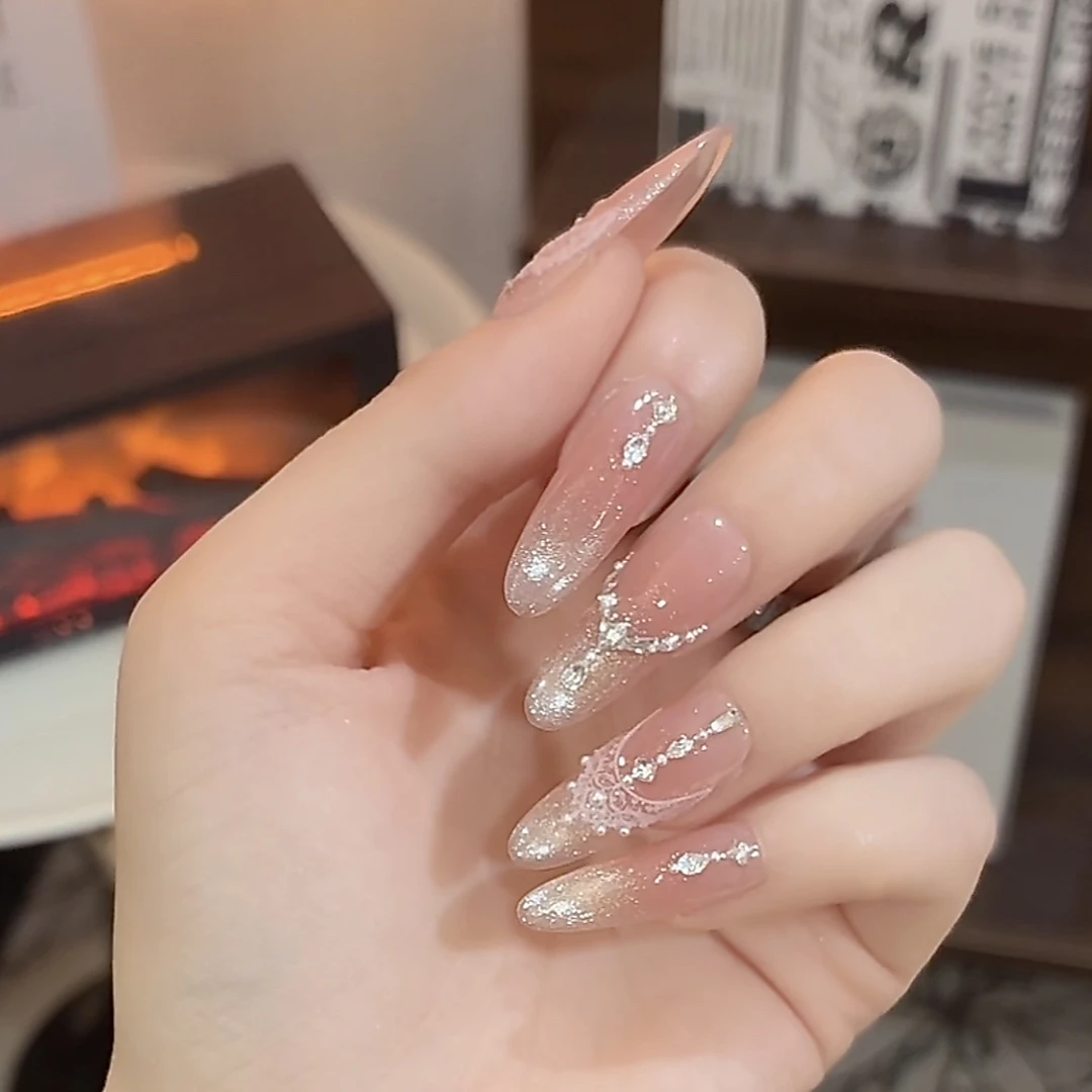 【湘妃】鹿鹿家-纯手工穿戴甲手作蕾丝高品锆石新品猫眼