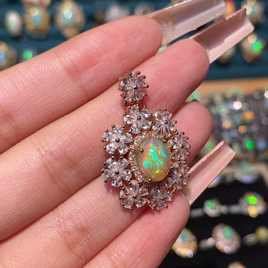 欧泊银S925镶嵌吊坠