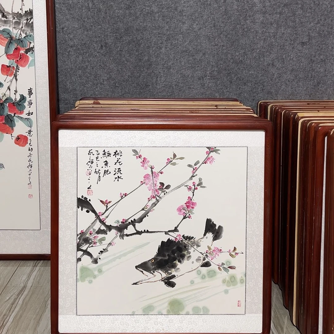 国画书画作品带框63×63