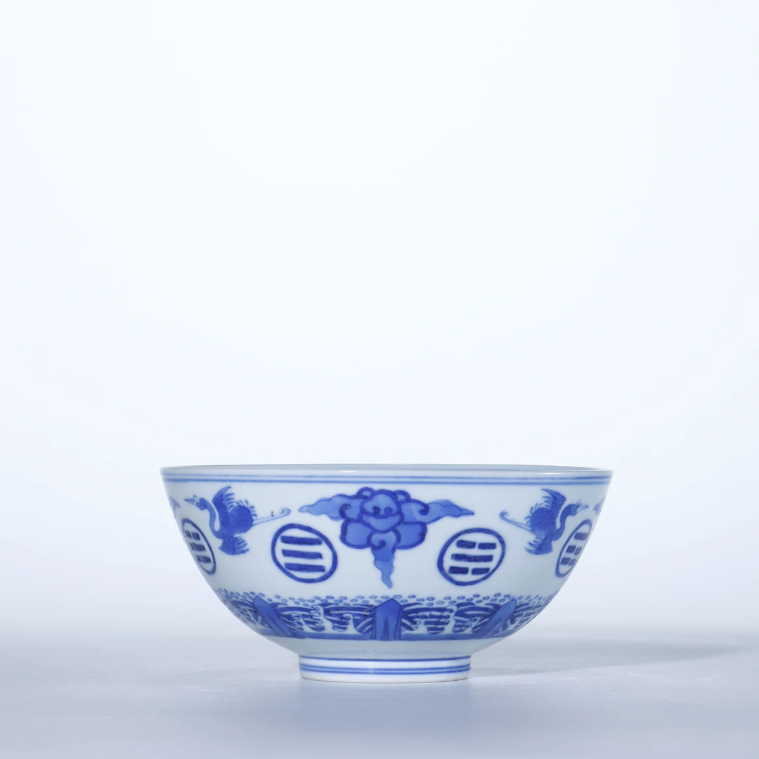 Lot.6116 6063 清光绪 青花云鹤纹小碗 D.13.6 H.6