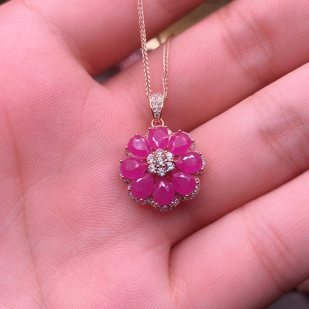 红宝石颈饰银S925镶嵌