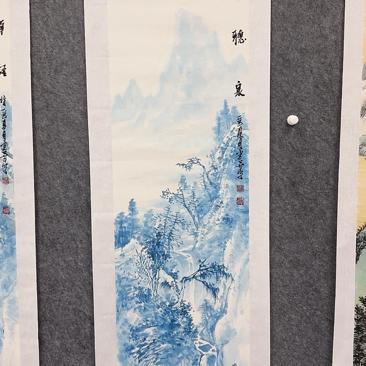 国画溪谷听泉山水绘画作品