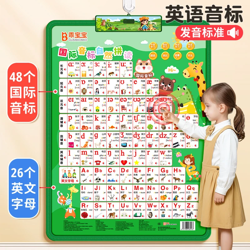 音标有声挂图英语发音和自然拼读48个英文字母口诀表儿童学习神器