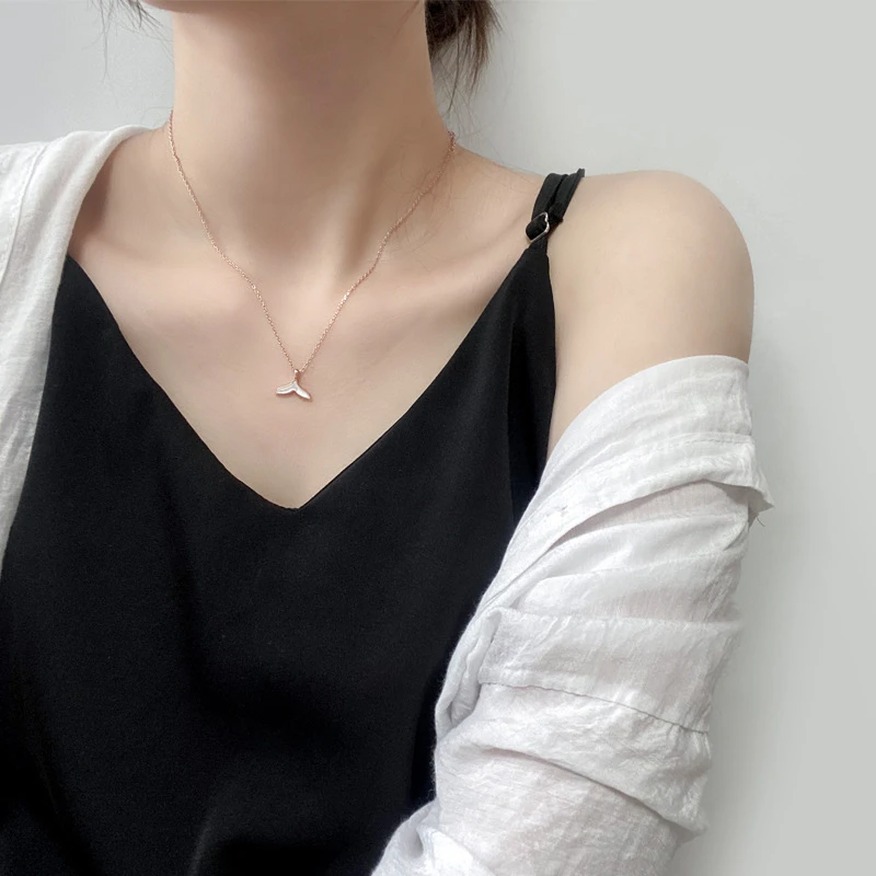 铜合金项链 鱼尾项链锁骨链时尚百搭简约小众精致坠链气质