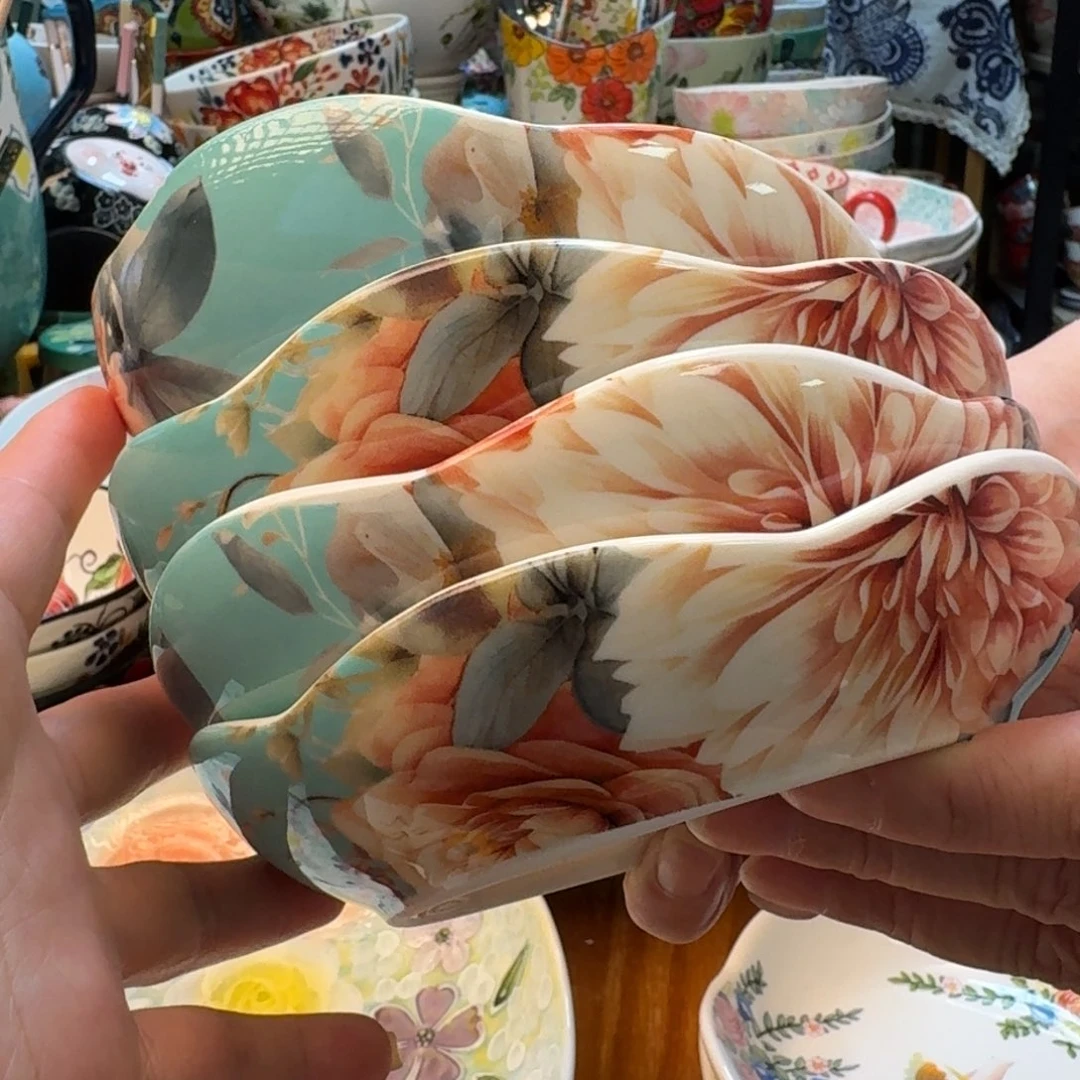 陶瓷5.5英寸牡丹花小碟4只