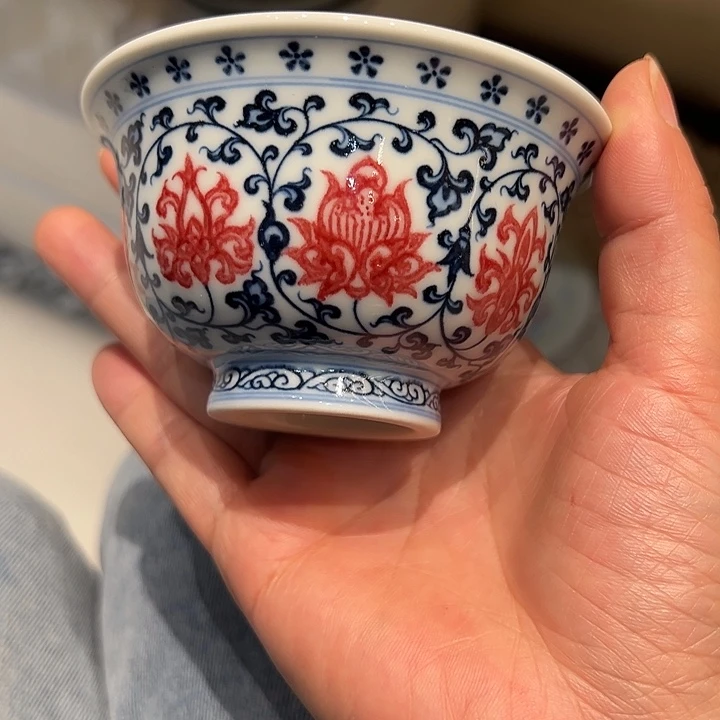 子君青花釉里红杯杯