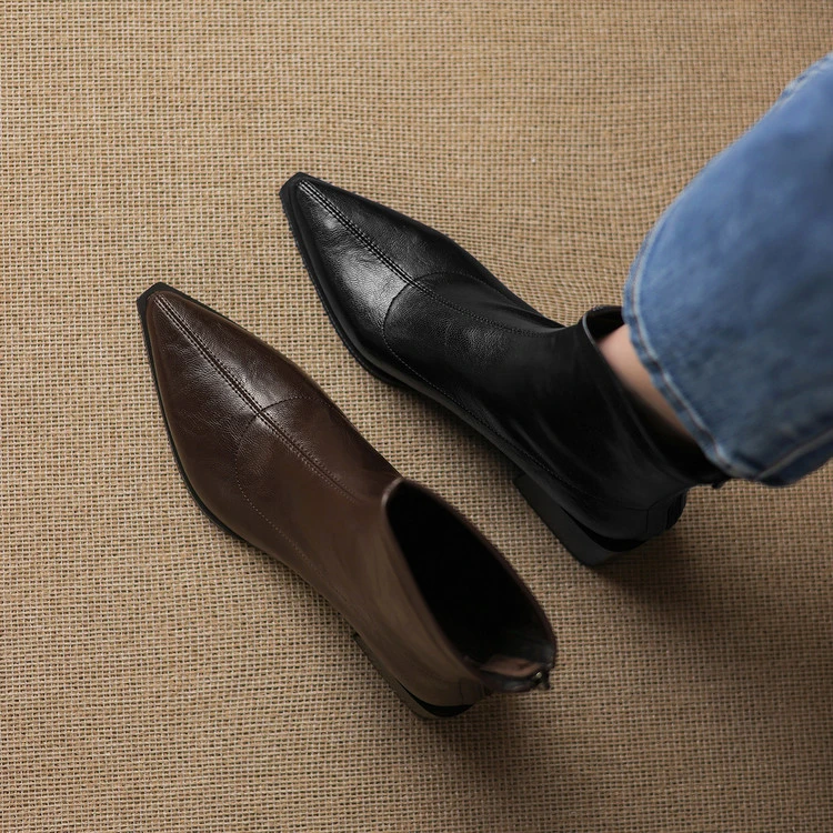 5CM弹力皮面，尖头修面皮防滑水染皮切尔西靴英伦风复英加绒英伦风