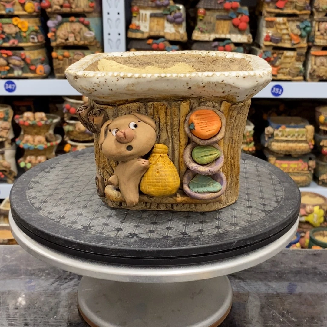 嘻哈粗陶手捏花盆