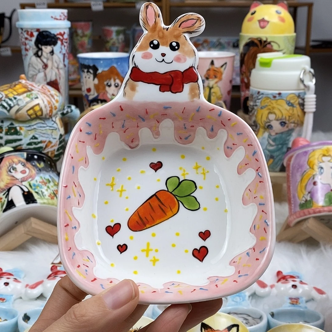 瓷片董董文创手绘陶瓷