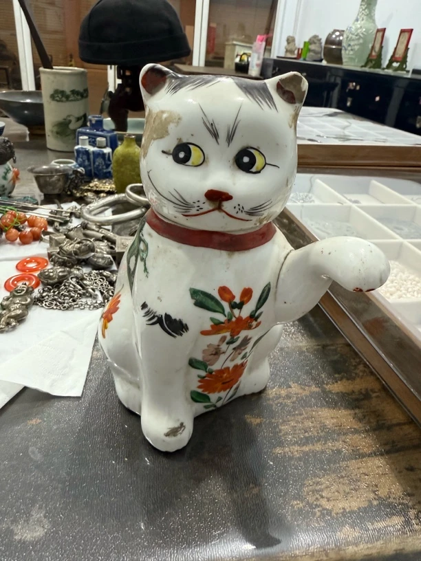 手工彩绘陶瓷对猫实用家居庭院花园装饰好物，高20公分，直播链接。