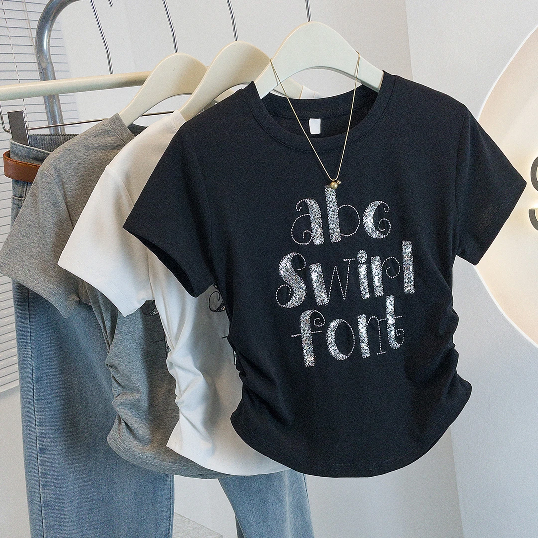 yoewshean/羽媗胖mm大码女装爆新字母印女款显瘦遮肉2025短袖上衣