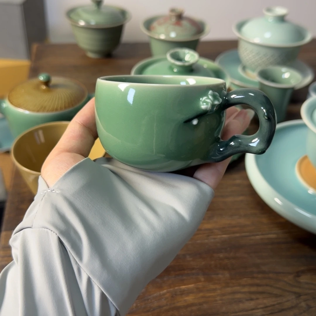 瓷片龙泉青瓷咖啡杯
