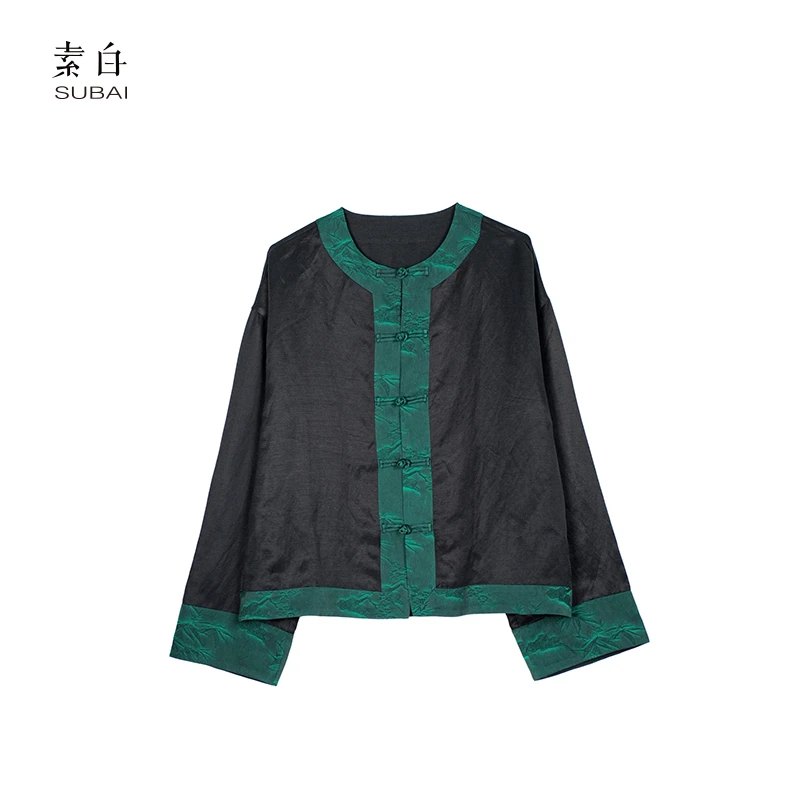 素白【墨林翠】国风拼接上衣 SB2411CP00741